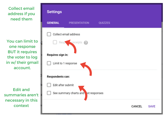 screen shot of google forms general settings